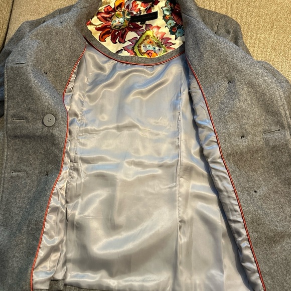 Steve Madden Gray Wool Blend Double-Breasted Pea Coat Black Buttons Pockets SZ L - Picture 9 of 11